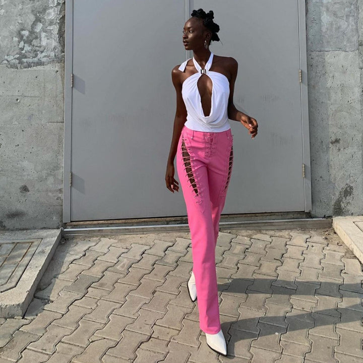 Damen Crop-Top mit innovativem Cut-Out-Design und langen Ärmeln Drune