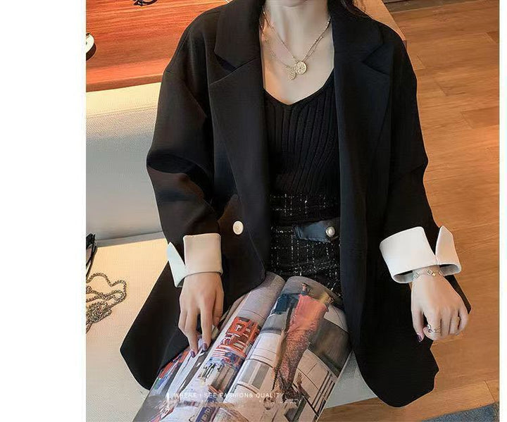 Damen Modische Langarmjacke mit Kontrastärmeln Drune