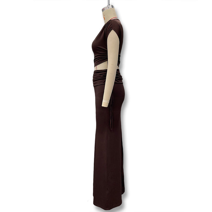 Damen Langarm-Maxikleid mit asymmetrischem Schnitt und elegantem Oberteil Drune