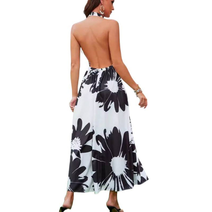Damen Luftiges Maxikleid mit elegantem Blumenmuster und hochgeschlossenem Design Drune