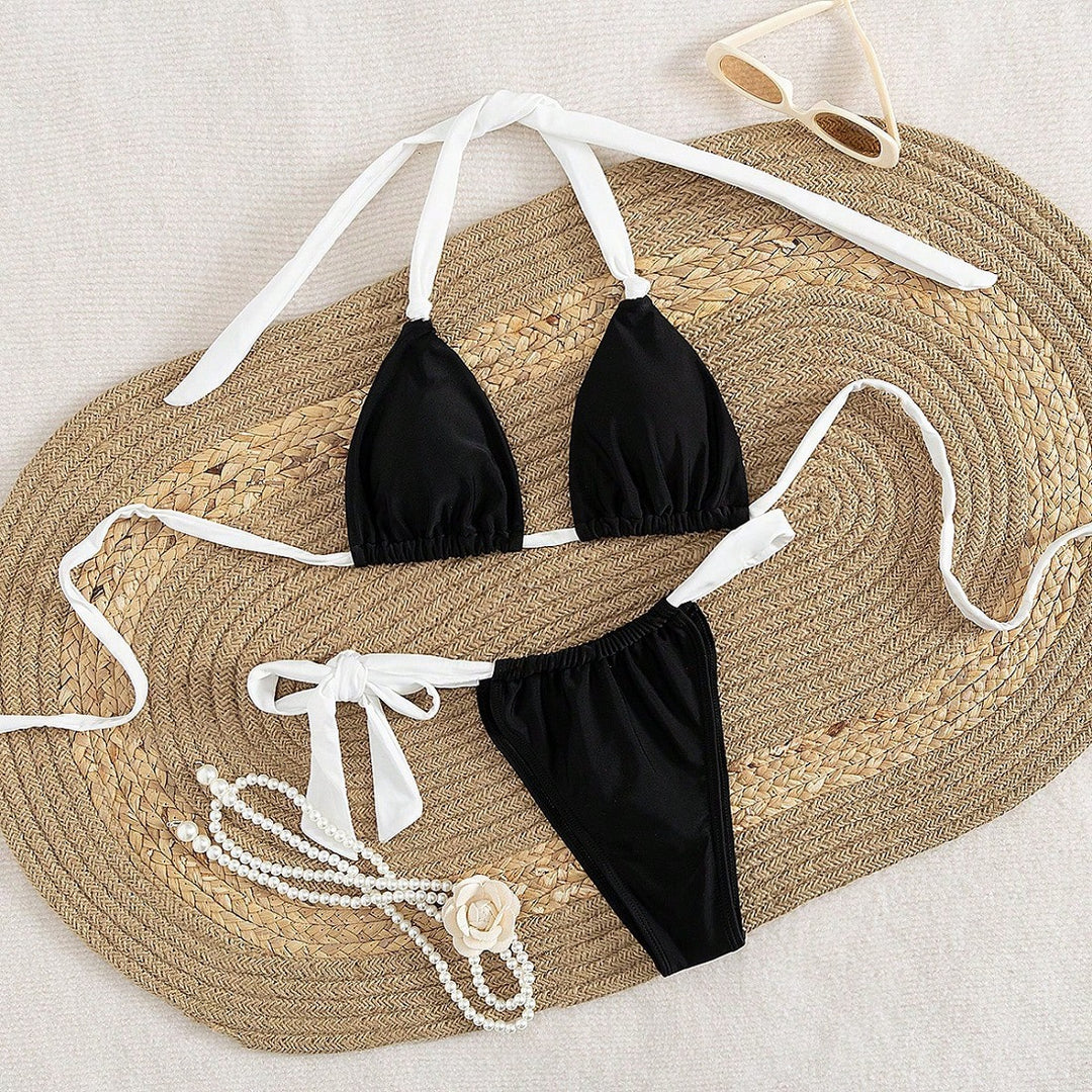 Damen Triangel-Bikini mit verstellbaren Trägern und femininem Bindedetail Drune