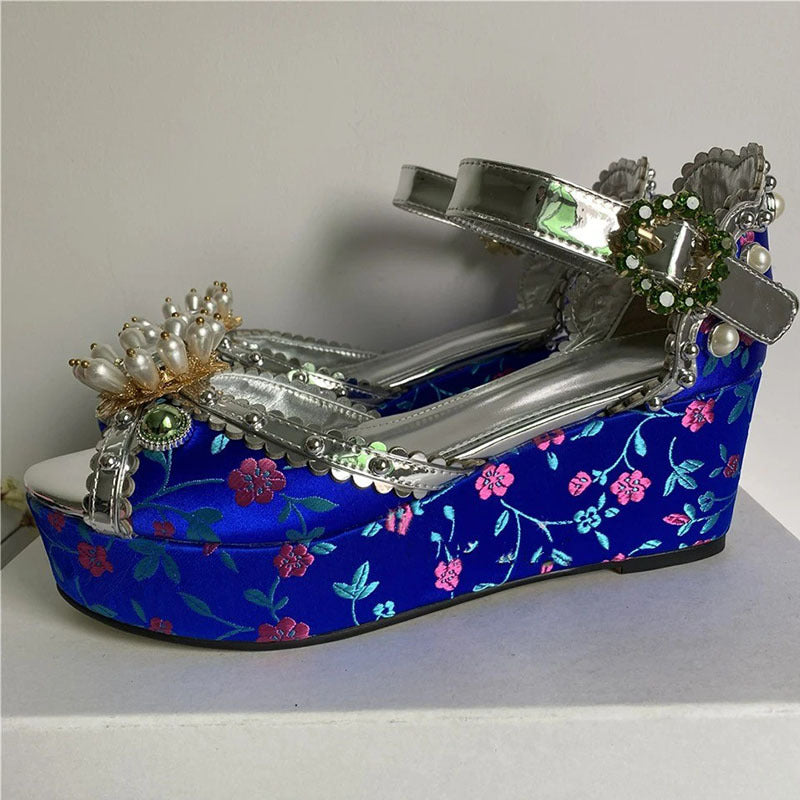 Damen Verzierte Plattform Keil Sandalen Drune