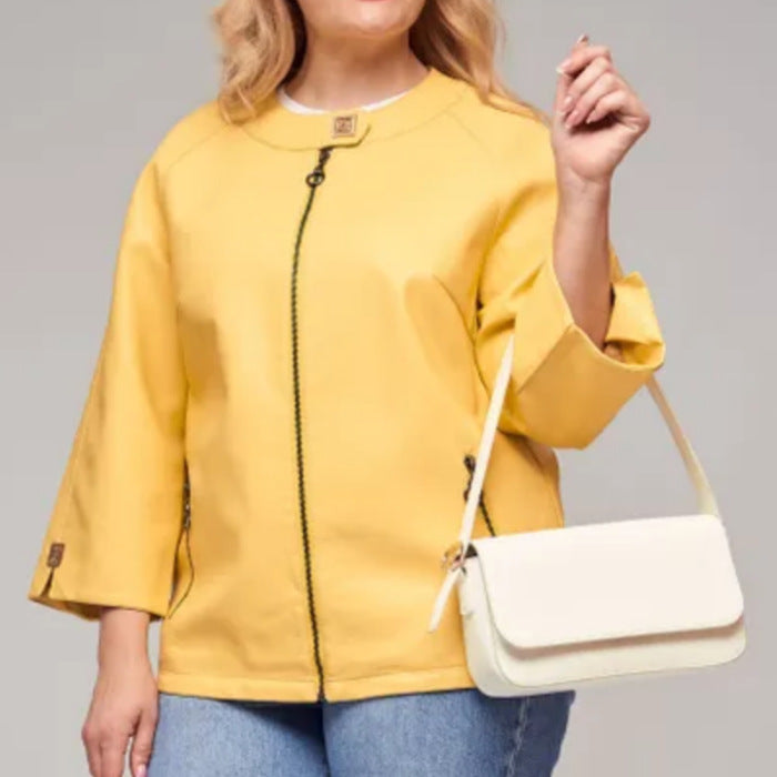 Damen modische Kunstlederjacke mit einzigartigem Schnitt Drune