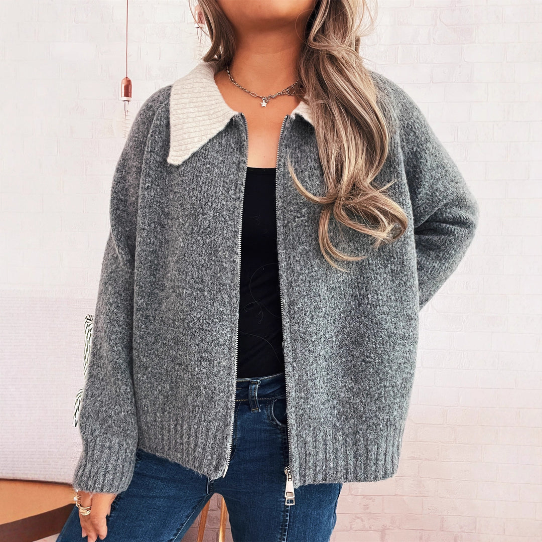 Damen Strickjacke mit modischen Kontrasten und Reißverschluss Drune