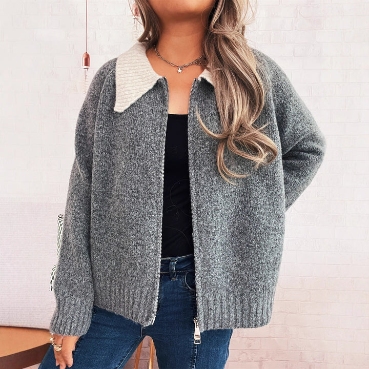 Damen Strickjacke mit modischen Kontrasten und Reißverschluss Drune
