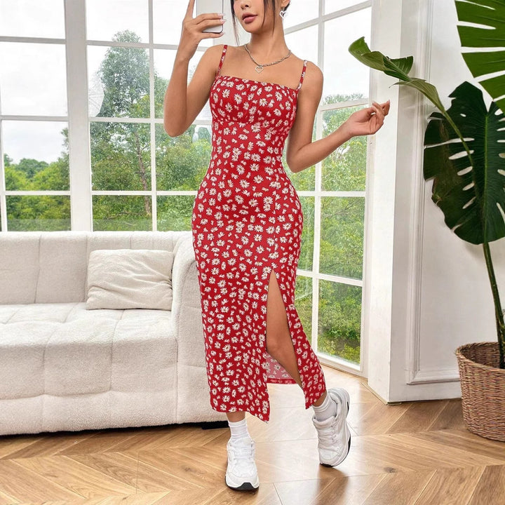 Damen Figurbetontes Maxikleid mit Blumenmuster und elegantem Schlitz Drune