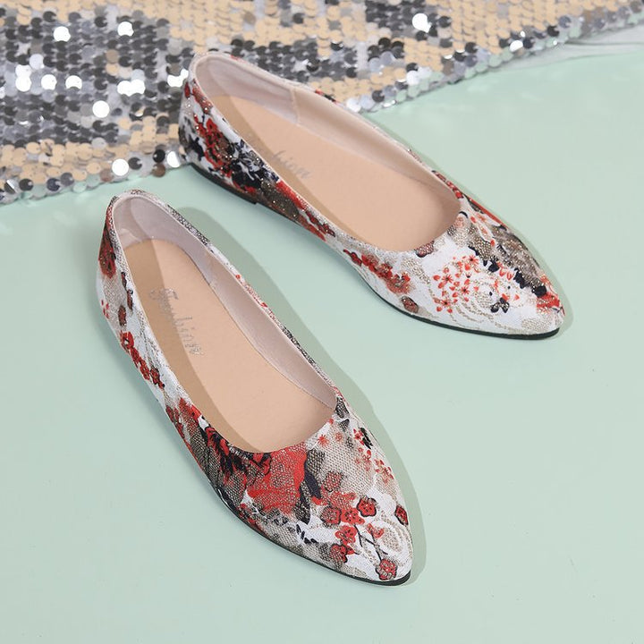 Damen Ballerinas mit floralem Muster und elegantem, spitzem Zehenbereich Drune