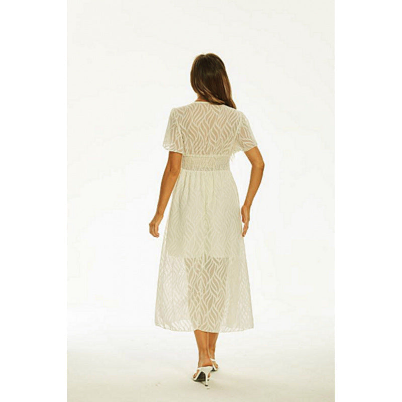 Damen Maxi-Kleid mit elegantem V-Ausschnitt und feinen Rüschendetails Drune