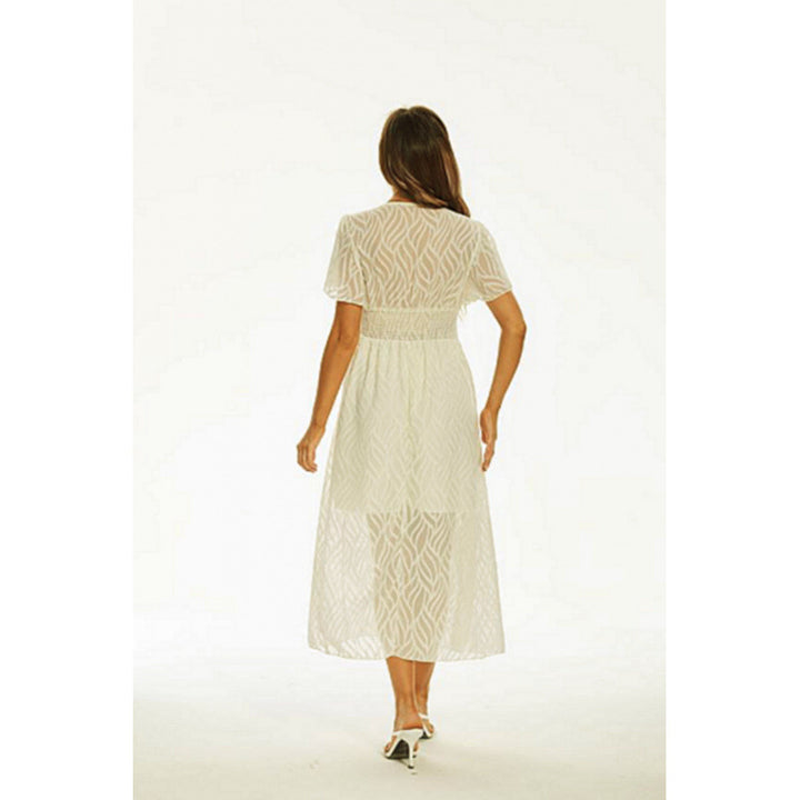 Damen Maxi-Kleid mit elegantem V-Ausschnitt und feinen Rüschendetails Drune