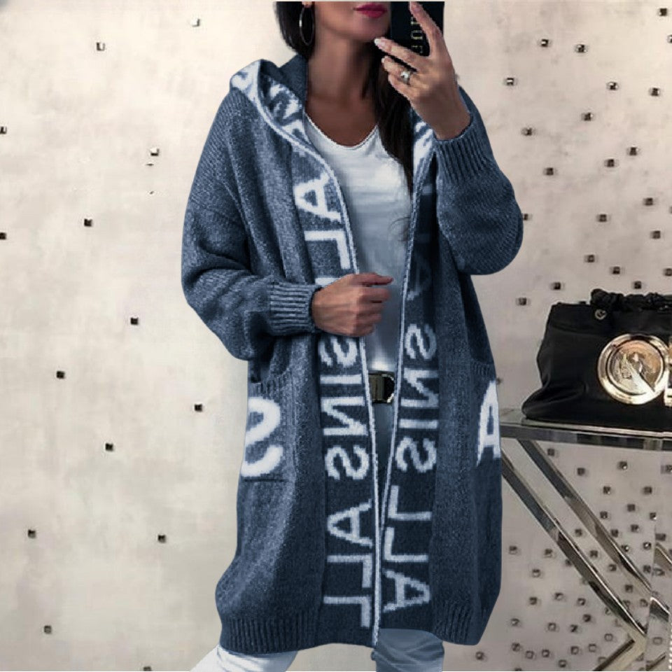 Damen Langarm-Strickcardigan mit Kapuze und praktischen Taschen Drune