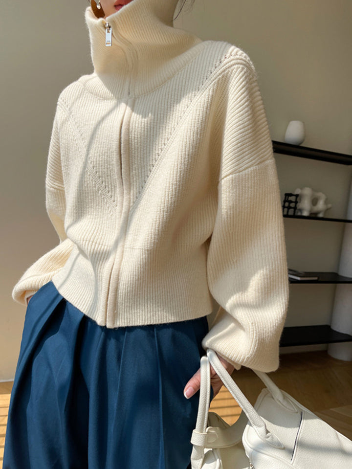 Damen Grobstrick Pullover mit hohem Kragen und lässigem Schnitt Drune