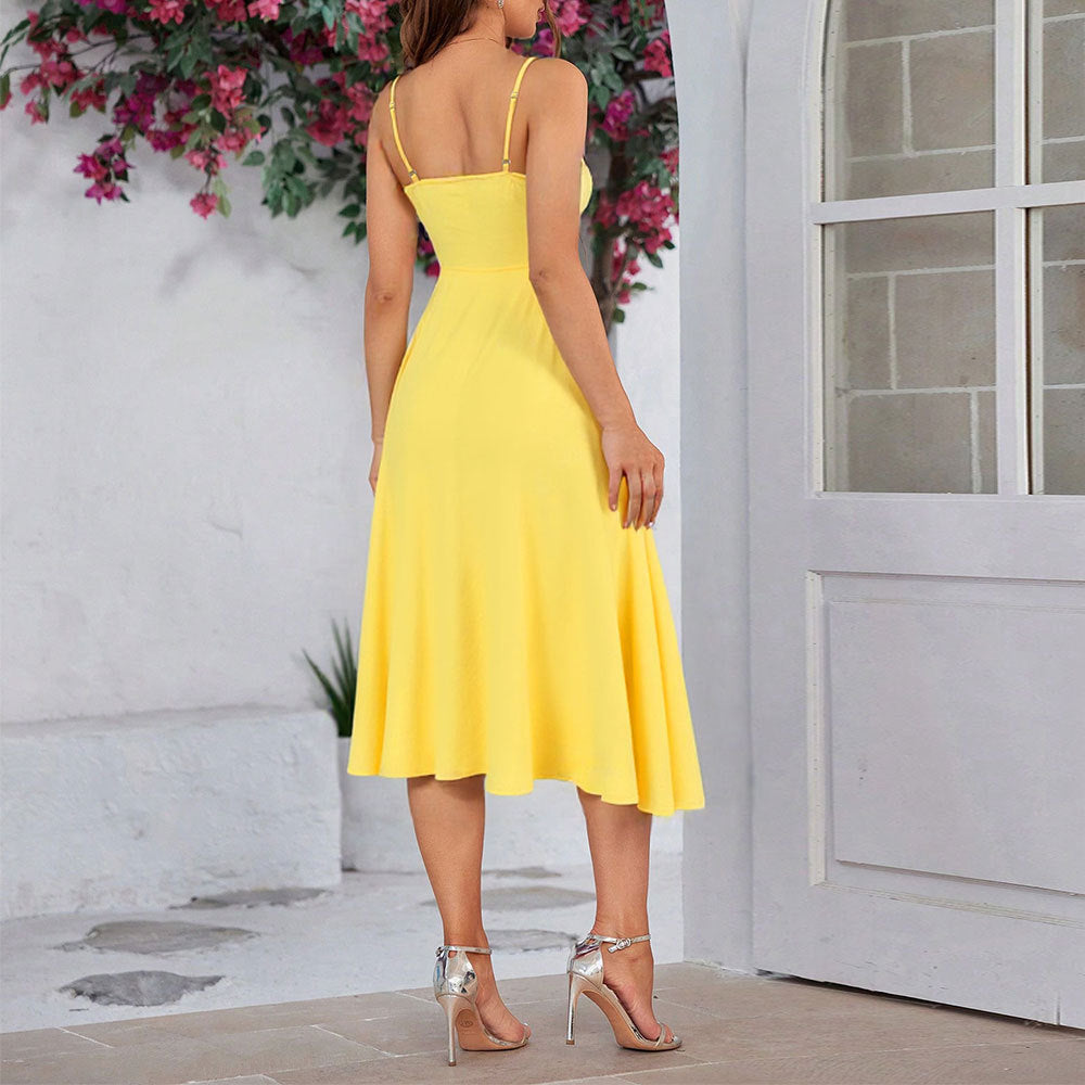 Damen Maxikleid mit verstellbaren Spaghettiträgern und raffiniertem Taillenzug Drune