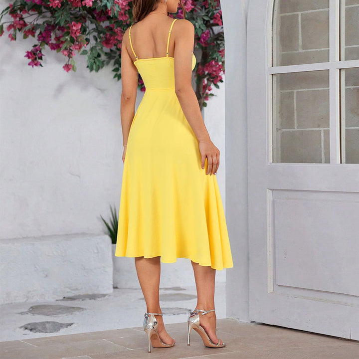 Damen Maxikleid mit verstellbaren Spaghettiträgern und raffiniertem Taillenzug Drune