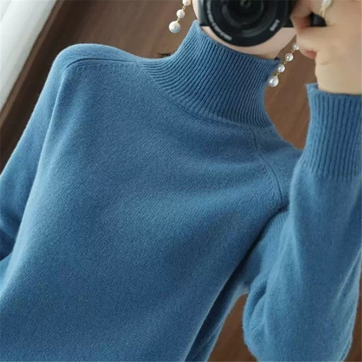 Damen weicher Rollkragenpullover aus feiner Merinowolle Drune