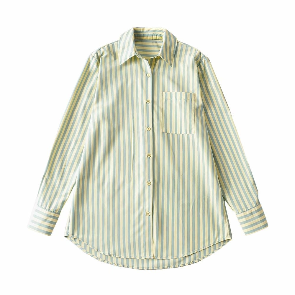 Damen Elegante Bluse mit feinem Streifenmuster und praktischem Brusttasche Drune