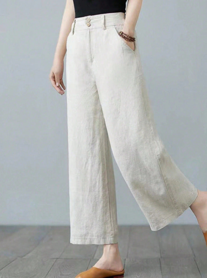 Damen Weite Leinenhose mit elastischem Bund und praktischen Seitentaschen Drune