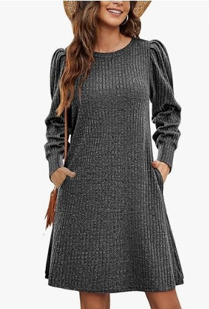 Damen Pulloverkleid mit Rüschendetails und seitlichen Taschen Drune