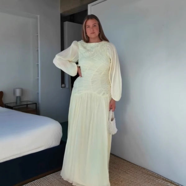 Damen Maxikleid mit raffinierten Falten und eleganten langen Ärmeln Drune