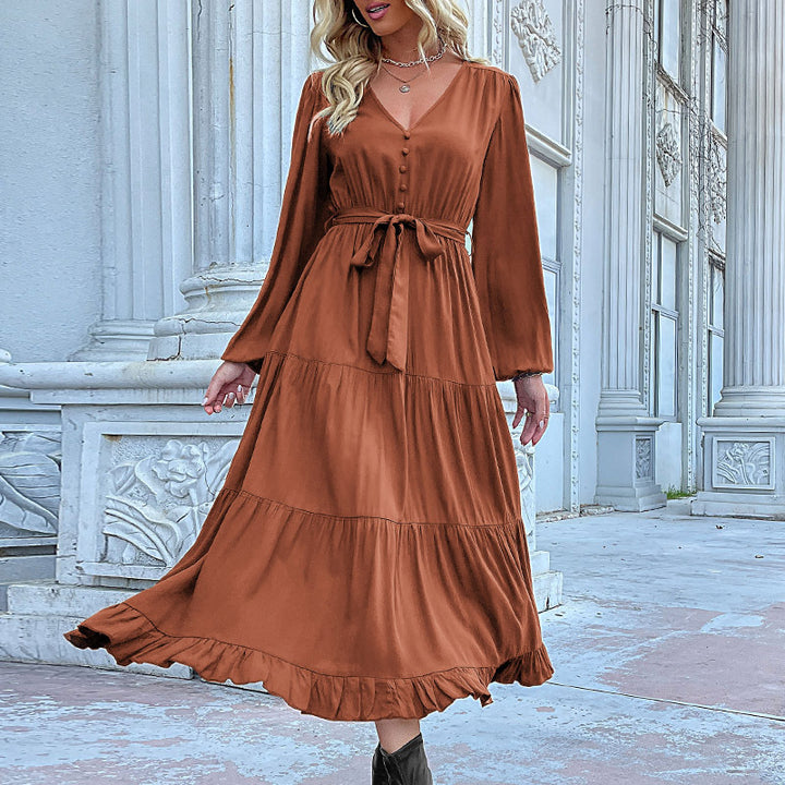 Damen Maxikleid mit eleganter Wickeloptik und voluminösen Ärmeln Drune