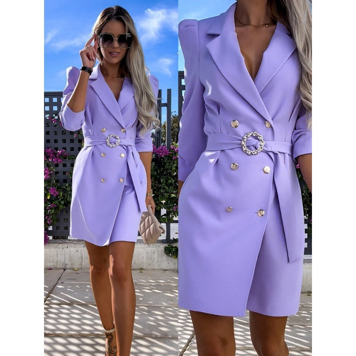 Damen elegantes Blazer-Kleid mit tailliertem Schnitt und dekorativer Brosche Drune