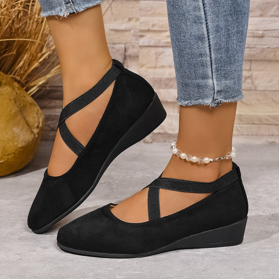 Damen Wedge-Ballerinas mit elastischem Kreuzband-Design und rutschfester Sohle Drune