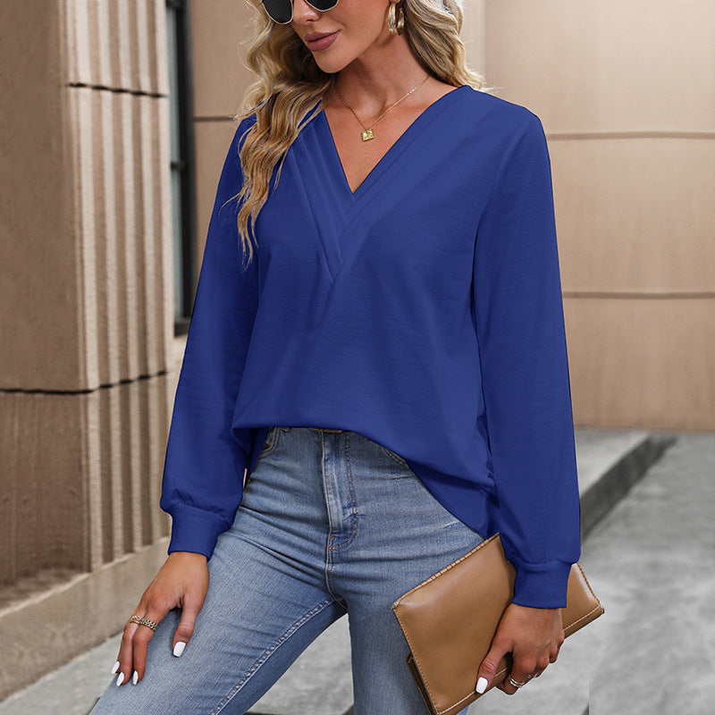 Damen Bluse mit V-Ausschnitt und lockeren Ärmeln Drune