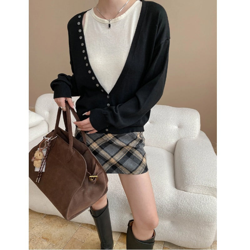 Damen lässiger Langarm-Cardigan mit Knopfleiste Drune