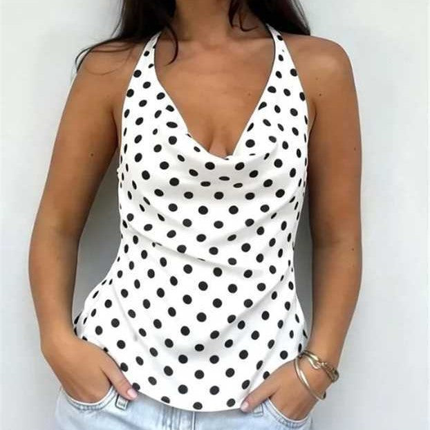 Damen elegantes Top mit lässigem V-Ausschnitt und Punkte-Muster Drune