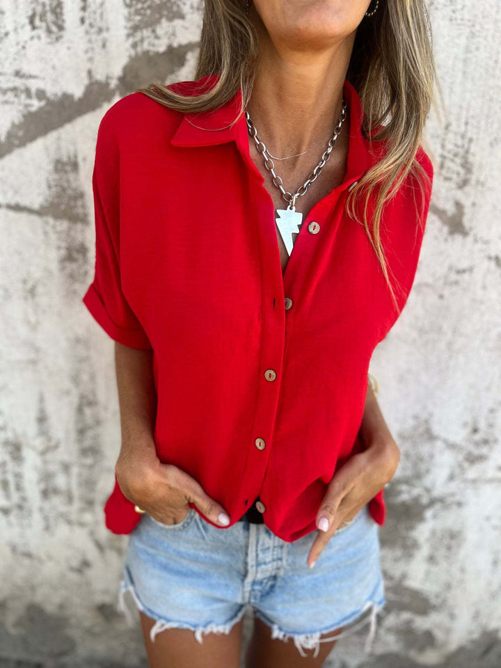 Damen Kurzarm-Bluse mit Knopfdetails und lässigem Schnitt Drune