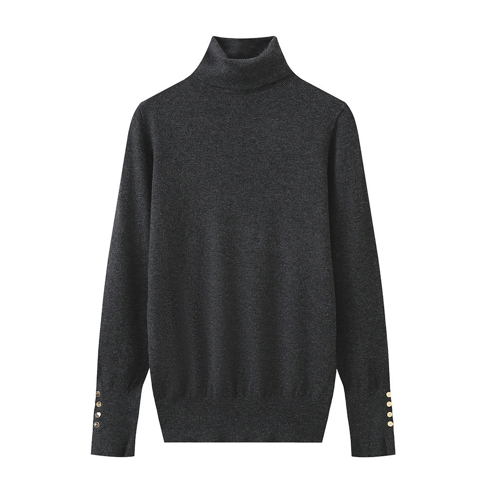 Damen Rollkragenpullover mit eleganten Knopfdetails Drune