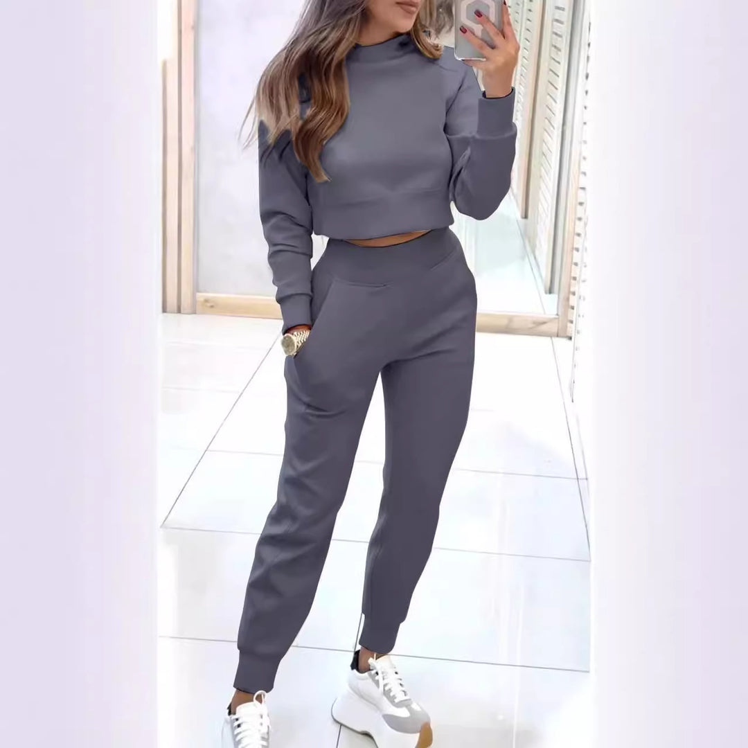 Damen Sweatpants-Set mit hohem Kragen und modischem cropped Oberteil Drune