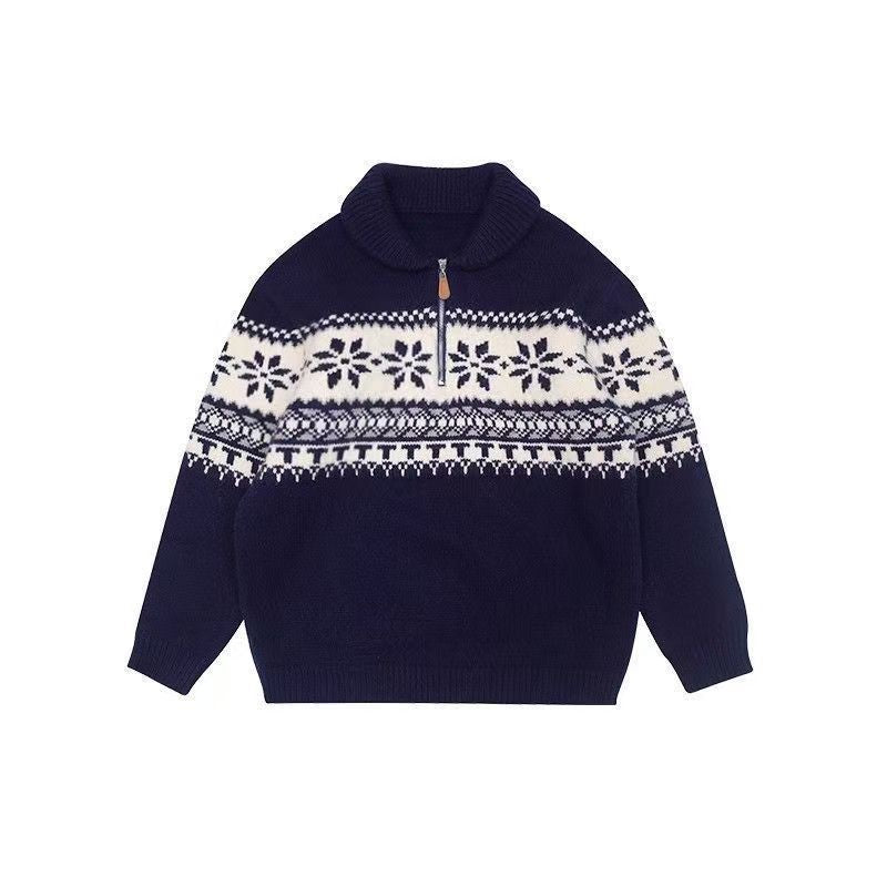 Damen gestrickter Pullover mit Halskragen und Modischem Norweger-Muster Drune