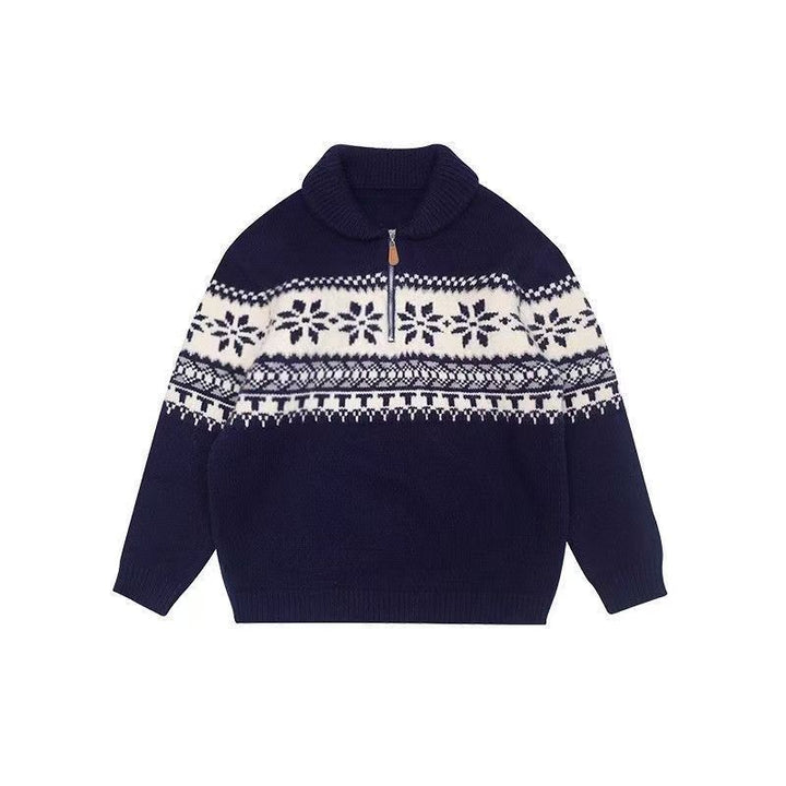 Damen gestrickter Pullover mit Halskragen und Modischem Norweger-Muster Drune