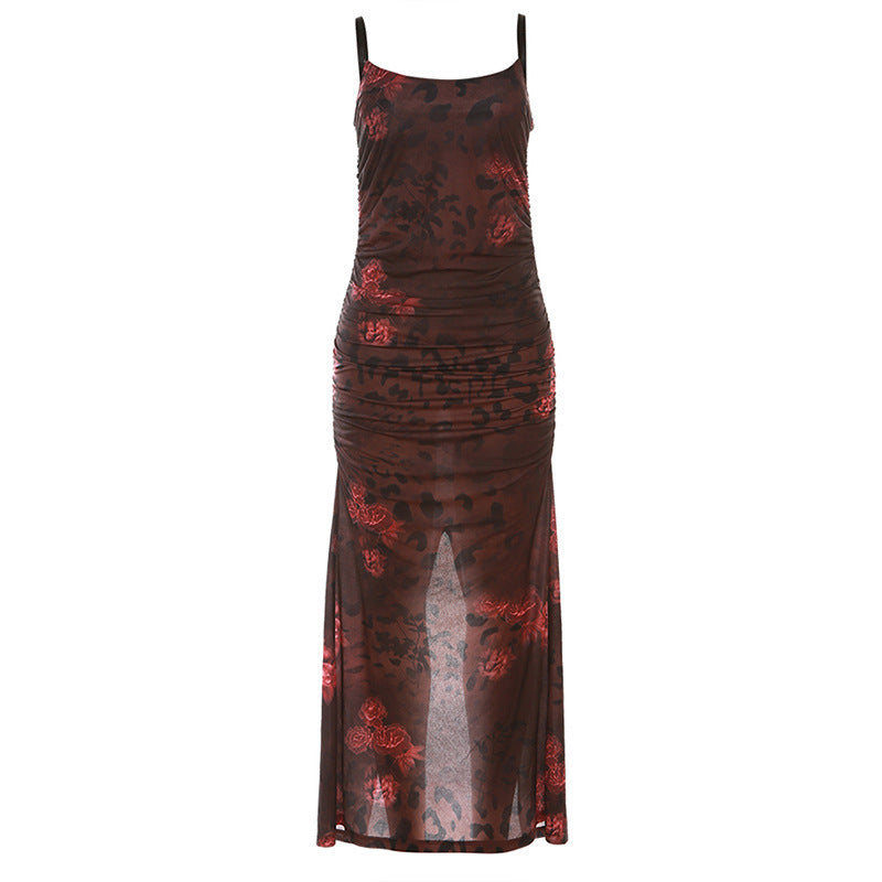 Damen figurbetontes Maxi-Kleid mit Blumenmuster Drune