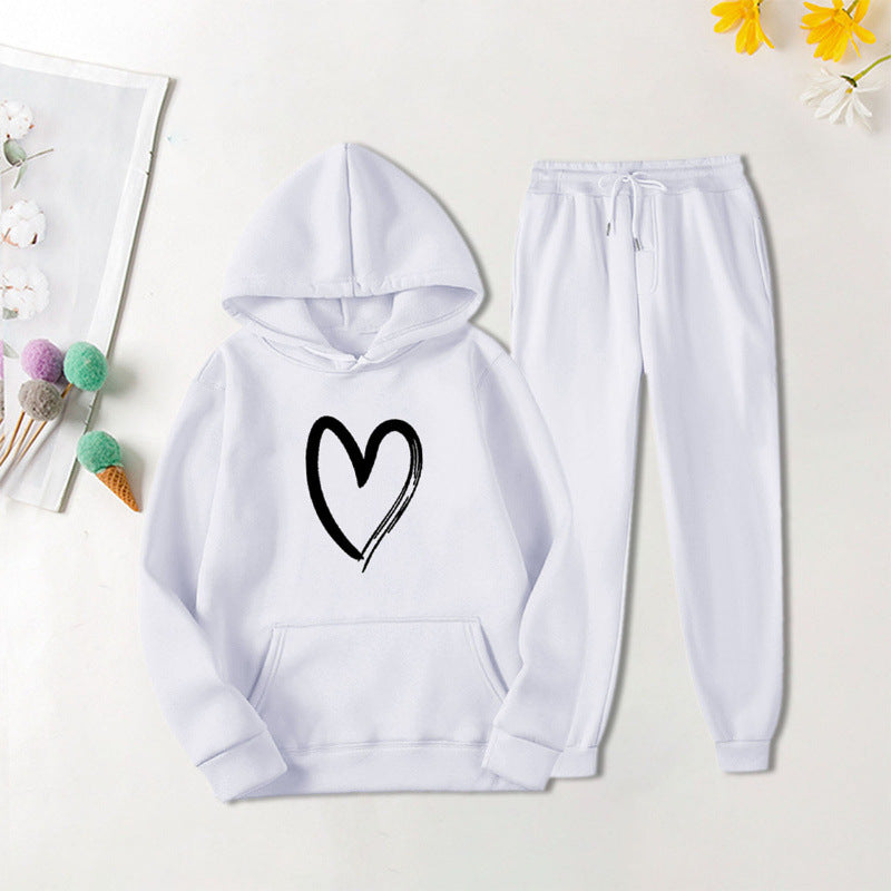 Damen Sweatsuit mit Kängurutasche und herzförmigem Print Drune