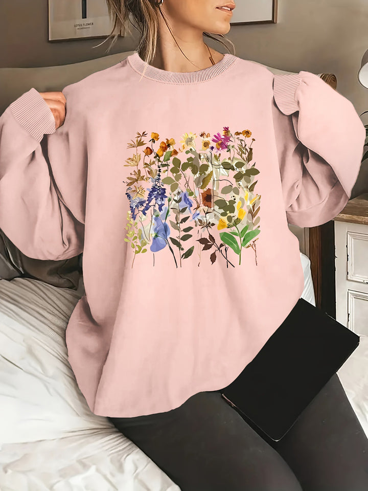 Damen Sweatshirt mit floralem Motiven und bequemer Passform Drune