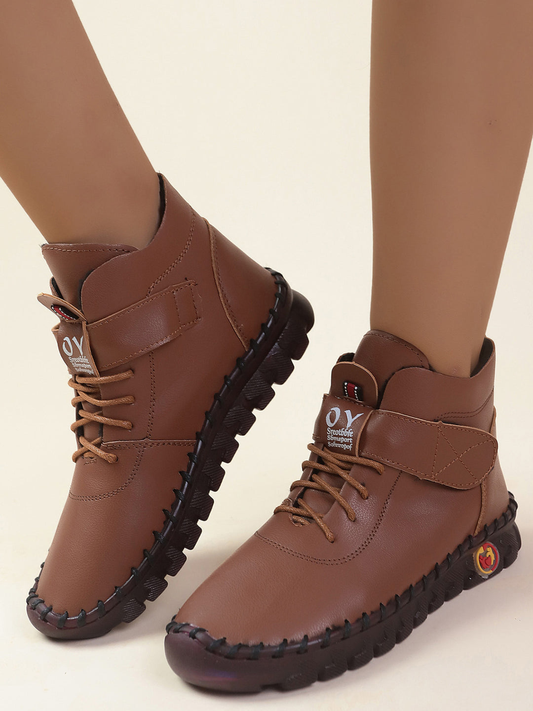 Damen nan knöchelhohe Komfort-Schnürbooties mit Klettverschluss und profilierter Gummilaufsohle Drune
