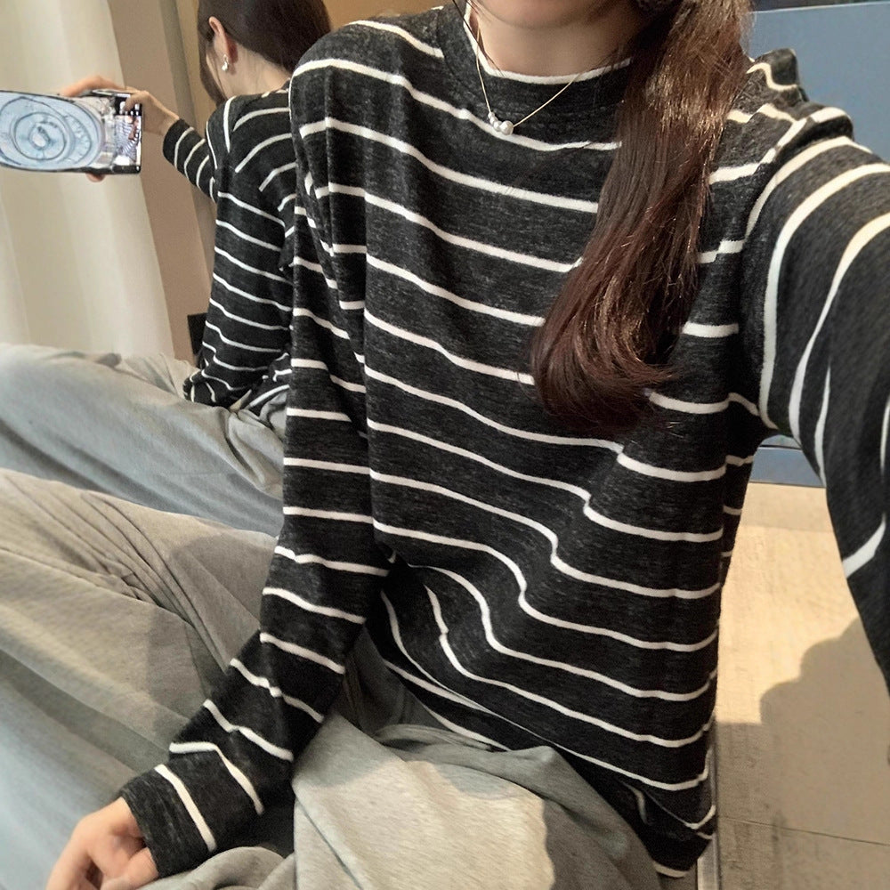 Damen lässiges Langarmshirt mit streifendem Design Drune