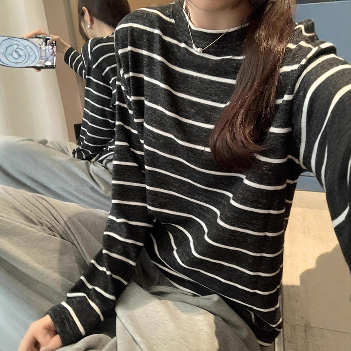 Damen lässiges Langarmshirt mit streifendem Design Drune