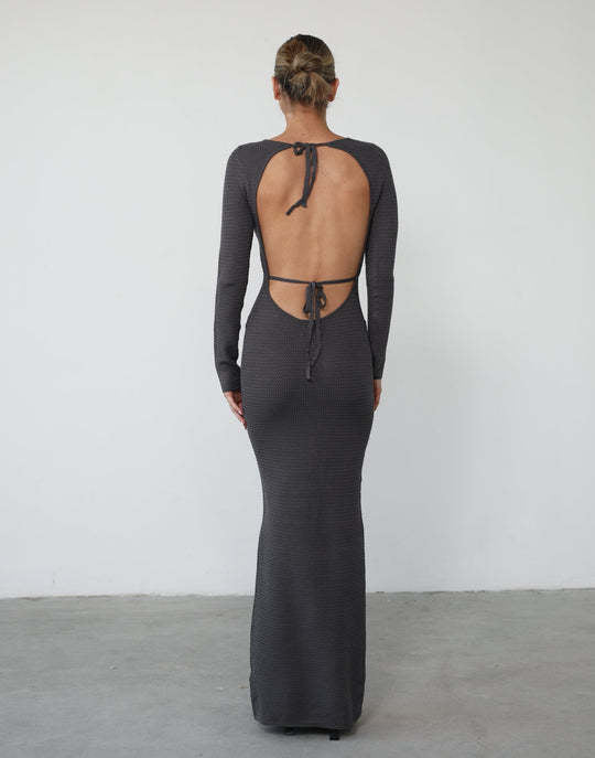 Damen figurbetontes Maxikleid aus hochwertigem Rippstrickstoff mit tiefem Ausschnitt Drune