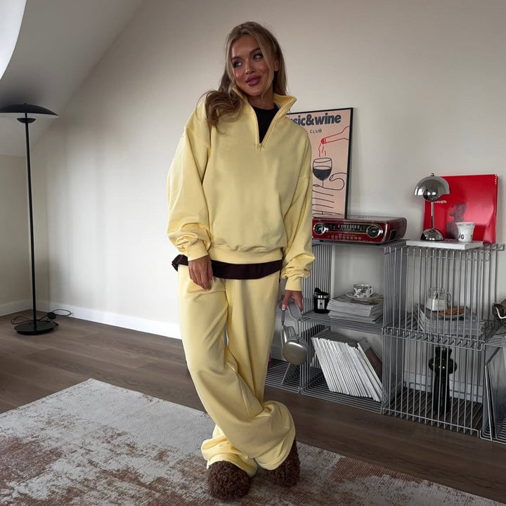 Damen nan Oversize Halbzip-Pullover mit Stehkragen und weitem Lounge-Hose-Set Drune