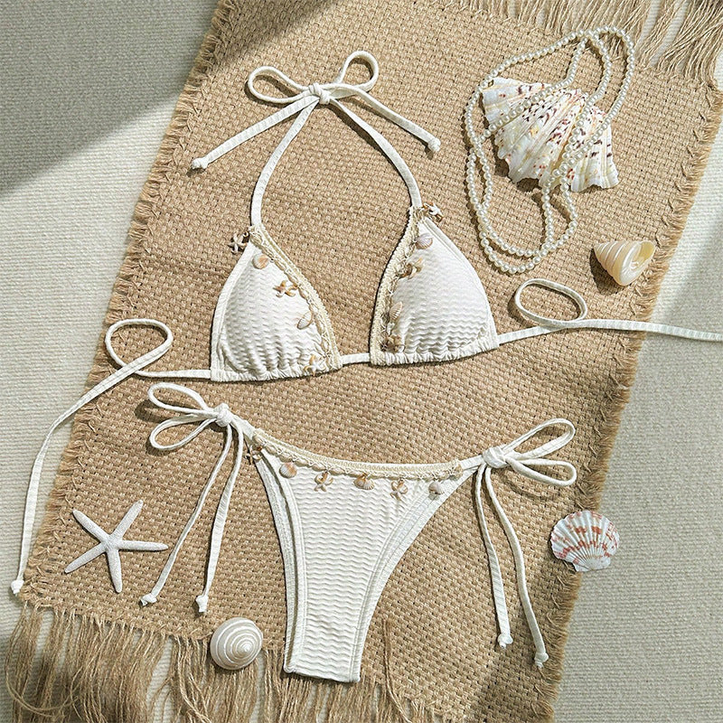 Damen Triangel-Bikini mit floralem Schmuckdetails Drune