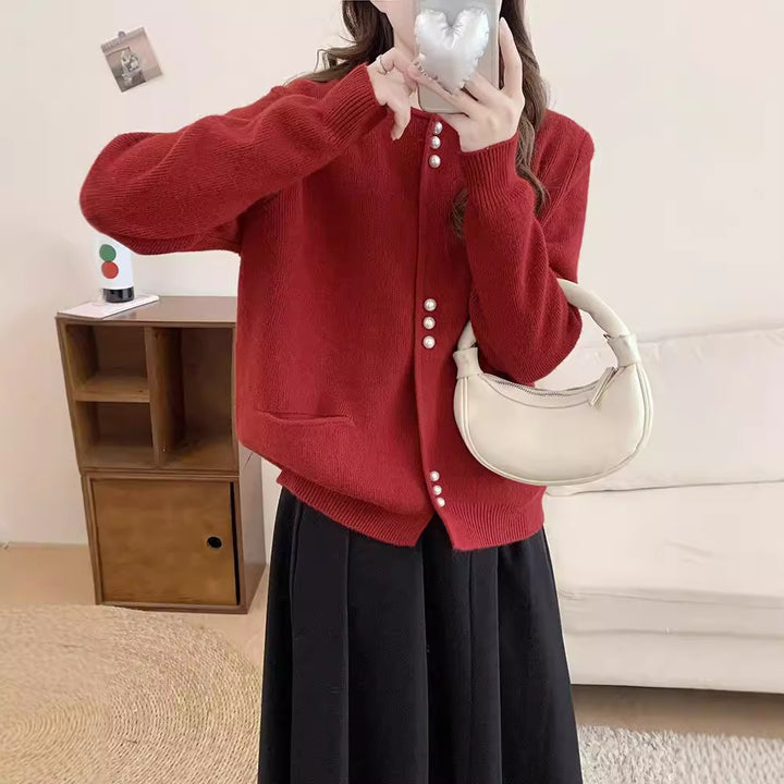 Damen Strickjacke mit eleganten Perlenknöpfen Drune