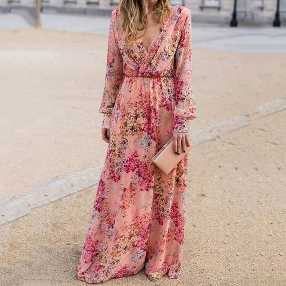 Damen Maxikleid mit voluminösen Ärmeln und elegantem floralem Design Drune