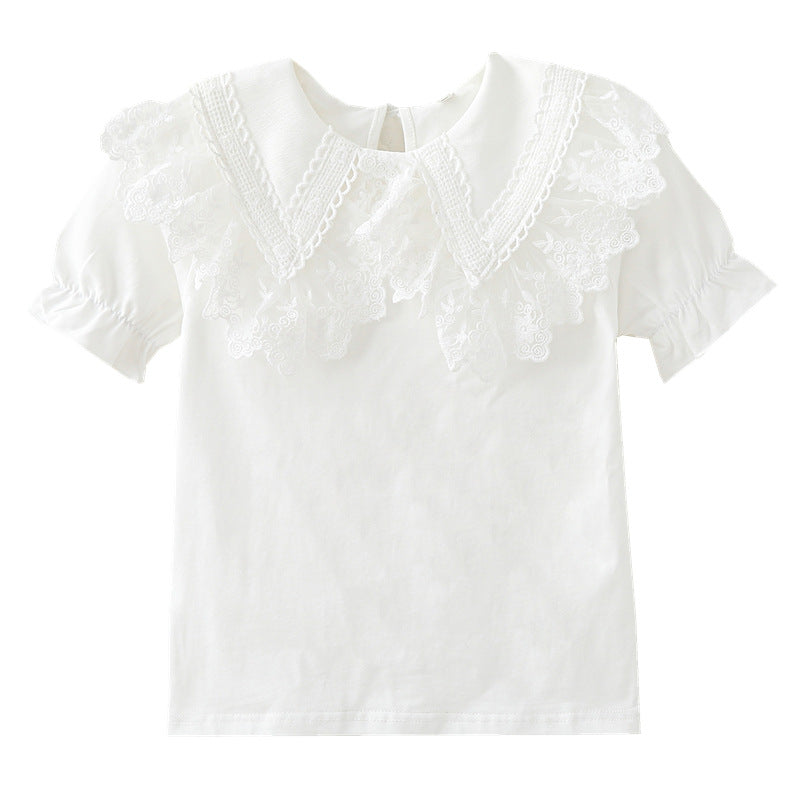 Mädchen Bluse mit Spitzenkragen und Rüschendetails Drune