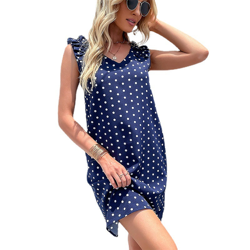 Damen Sommerkleid mit verspielten Rüschendetails und klassischen Punkte-Muster Drune