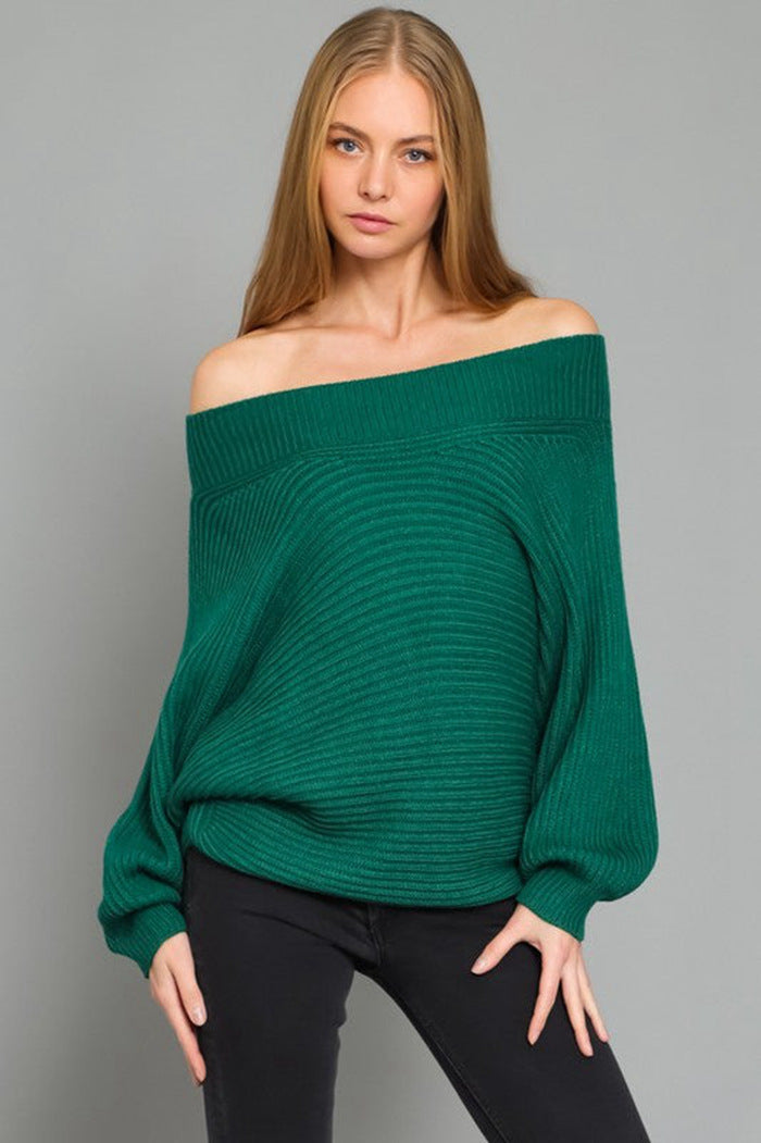 Damen legerer Pullover mit asymmetrischem Ausschnitt und weiten Ärmeln Drune