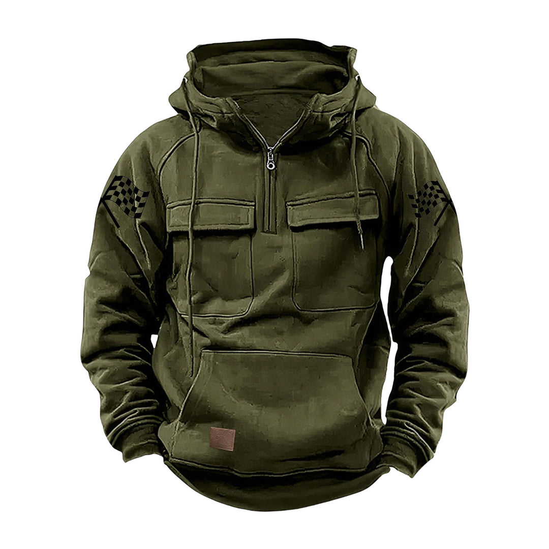 Herren nan Kapuzenpullover mit Halbzip, Cargo-Brusttaschen und Kängurutasche Drune