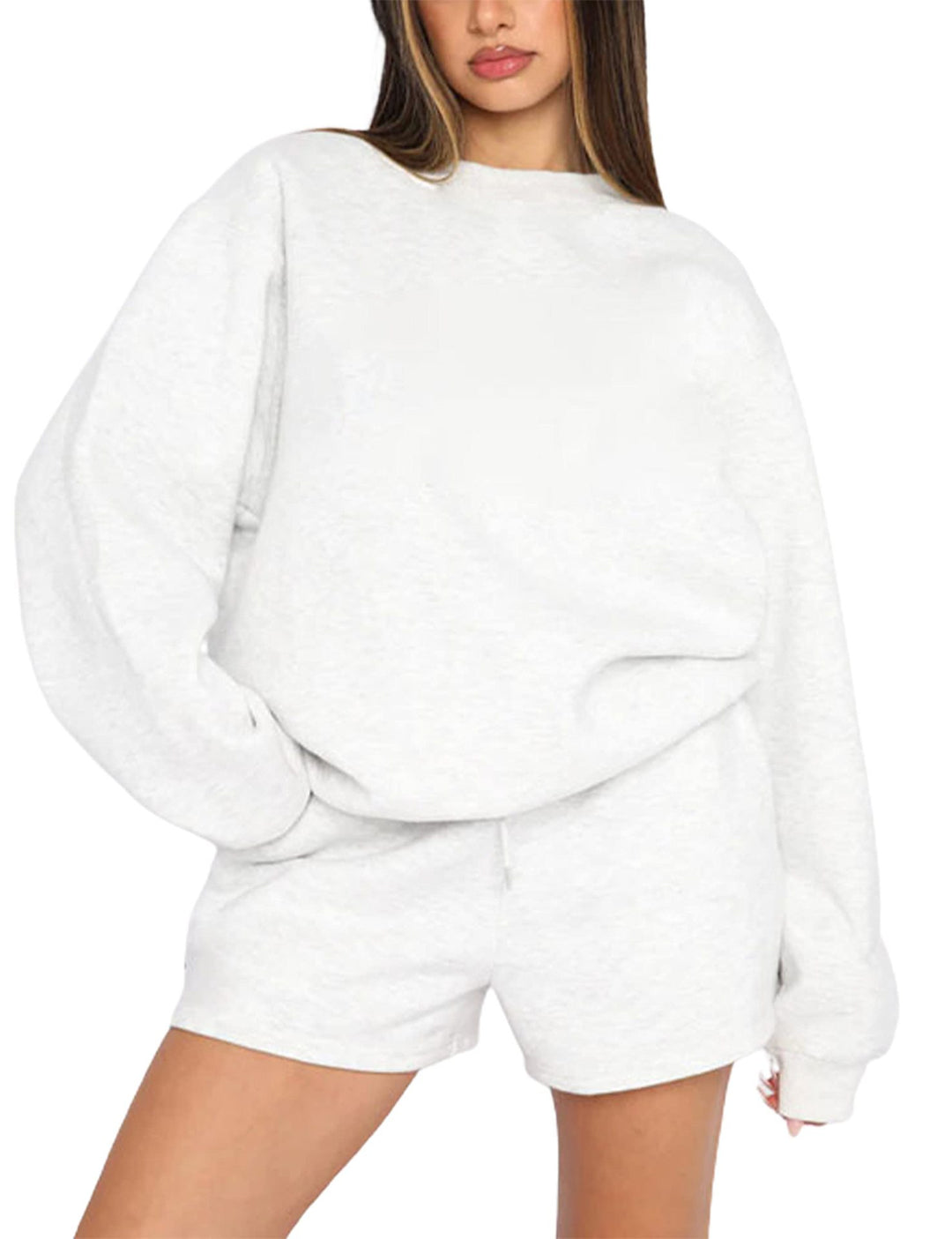 Damen nan weites Sweatshirt und Shorts Haus-Set aus weichem Frottee Drune