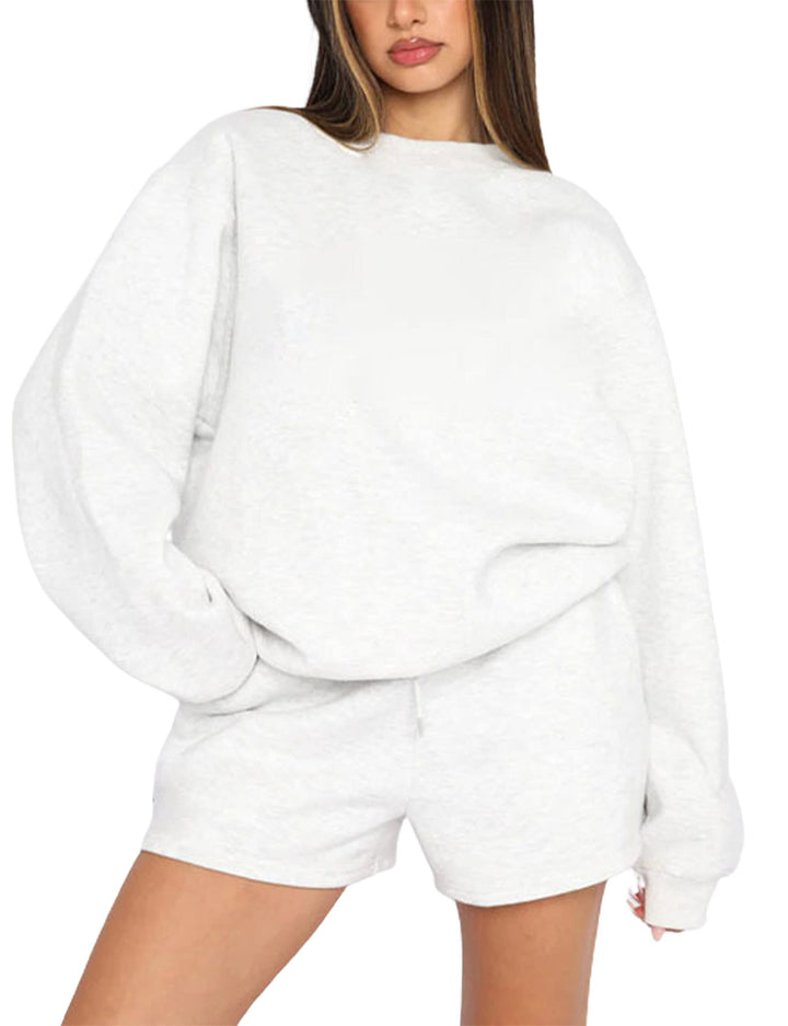 Damen nan weites Sweatshirt und Shorts Haus-Set aus weichem Frottee Drune